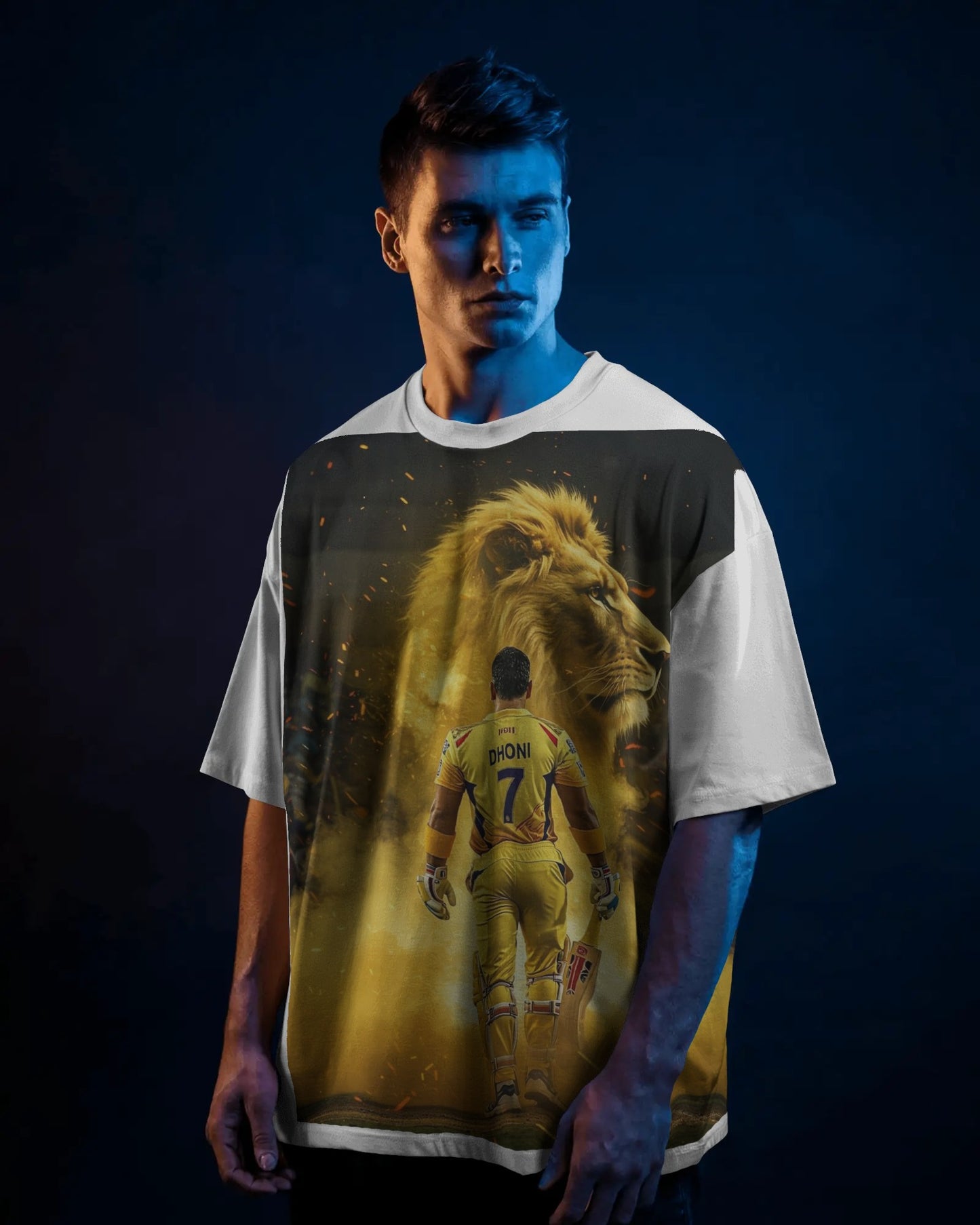The Lion's Roar: Dhoni (CSK) Oversized T-Shirt Mockup
