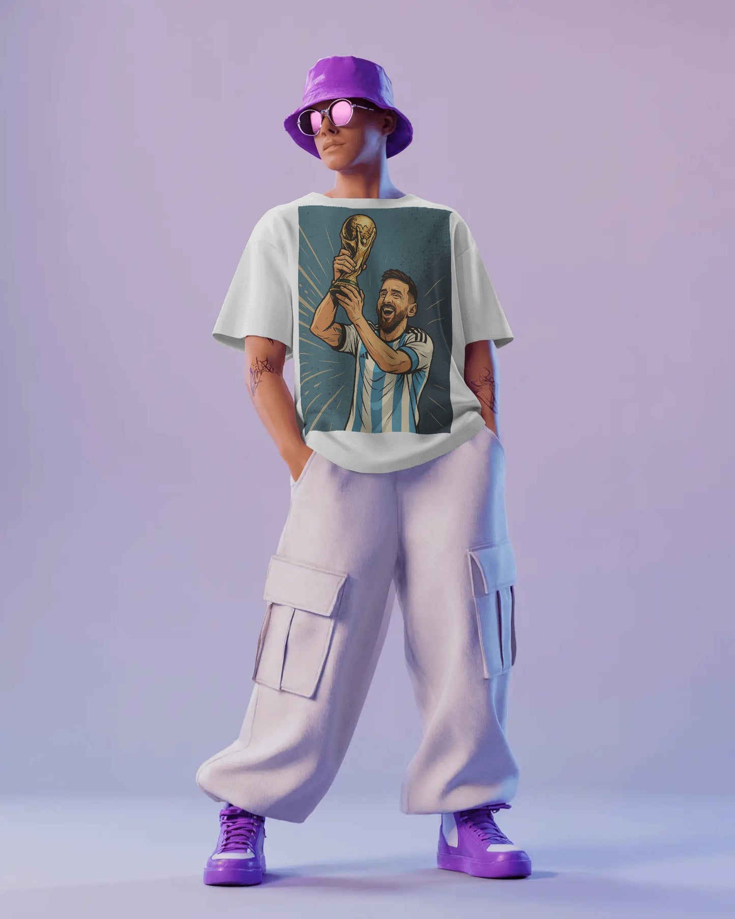 World Champion Style: Messi Lifting the Trophy Graphic Tee Mockup 🏆